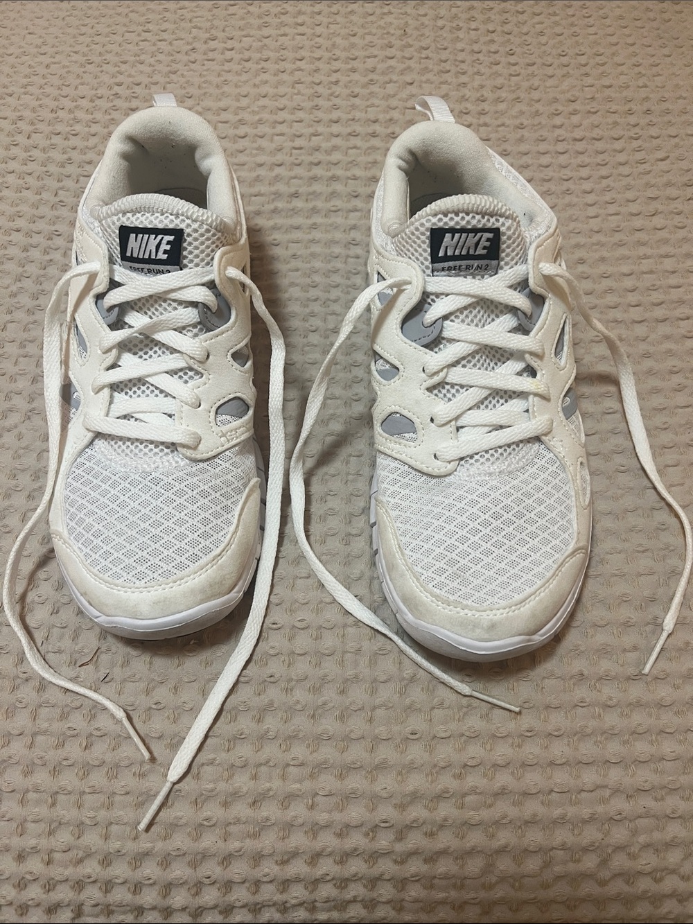 Nike Youth White and Light Gray Mesh Sneakers